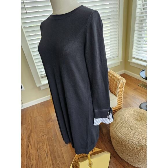 LOFT Wool Blend Sweater Tied Shirt Cuff Pullover Dress Black Womens Size S NWT - Picture 4 of 12